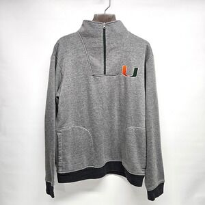 Miami Hurricanes Quarter Zip Sweatshirt Mens Large Gray U Logo